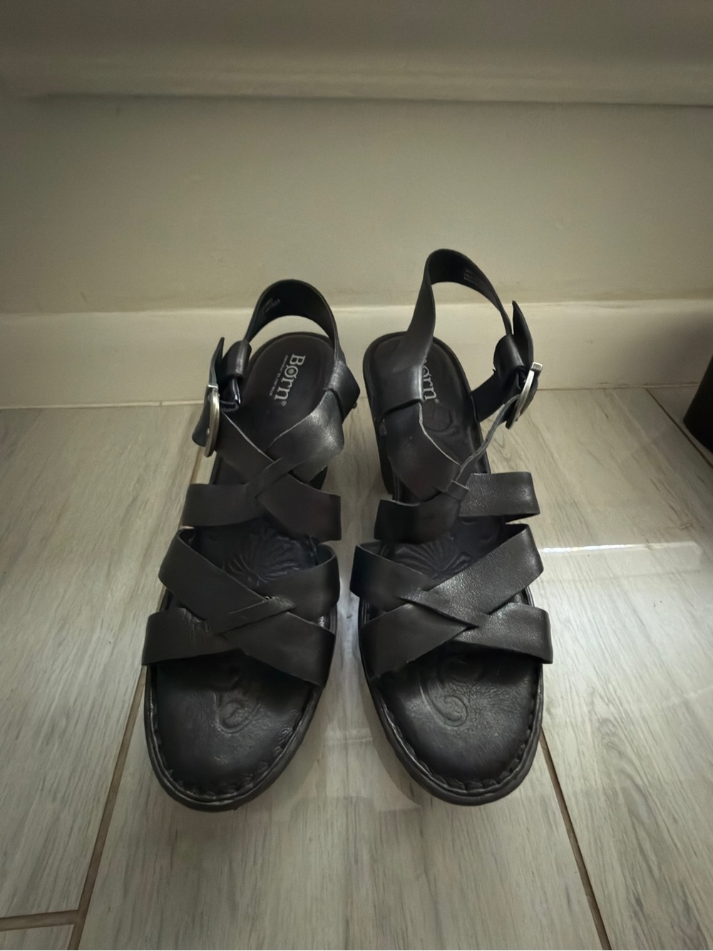 Born Womens Carmo Woven Strap Slingback Sandal US 7 M Black Leather